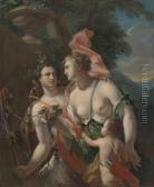 Venus And Bacchus Oil Painting by Philip Le Petit Van Dyk