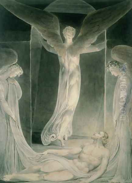 The Resurrection- The Angels rolling away the Stone from the Sepulchre Oil Painting by William Blake