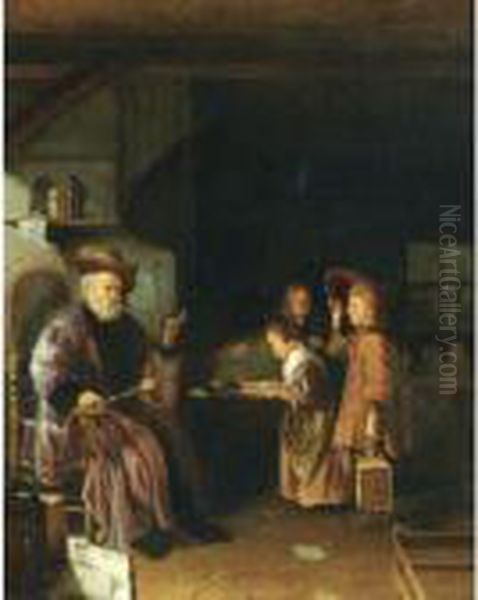 A Schoolmaster Teaching His Pupils In A Classroom Oil Painting by Pieter Cornelisz van Egmont