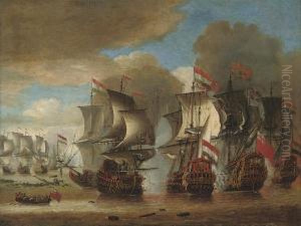 The Battle Of Solebay, 28th May 1672; The English Flagship Oil Painting by Pieter Cornelisz van Egmont