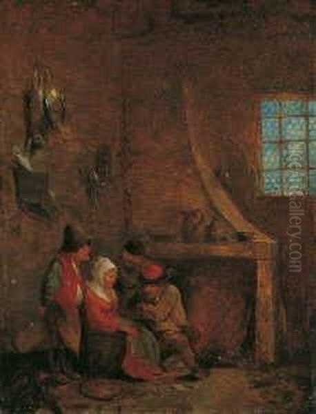 Bauernfamilie Am Kamin Ihrer Stube. Oil Painting by Pieter Cornelisz van Egmont