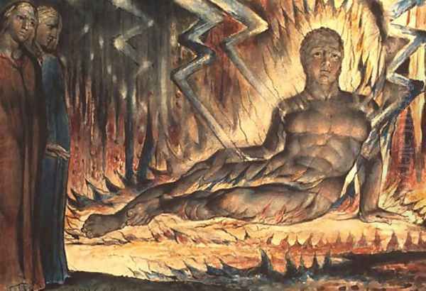 Inferno, Canto XIV, 46-72, Capaneus the Blasphemer Oil Painting by William Blake