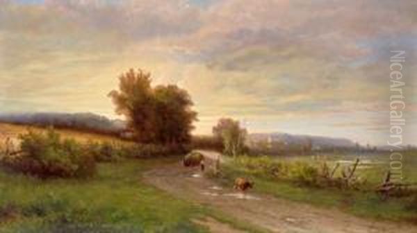 Open Landscape In The Evening Light Oil Painting by Hendrik D. Kruseman Van Elten