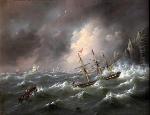 Driemaster In Een Storm Oil Painting by Govert Van Emmerik