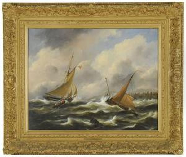 Boten Op Woliige Zee Oil Painting by Govert Van Emmerik