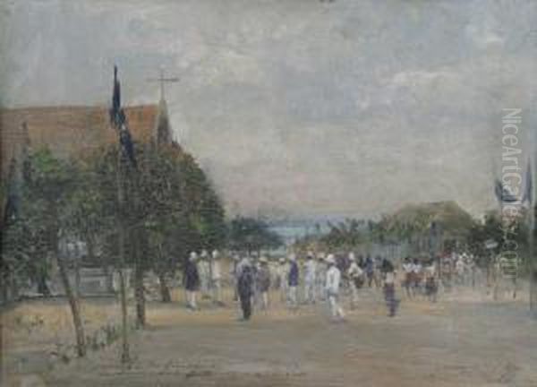 L````avenue Du Roi Souverain A Leopoldville```` Oil Painting by Louis Van Engelen