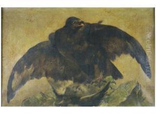 Falcon Holding A Pigeon In His Claws Oil Painting by Piet Van Engelen