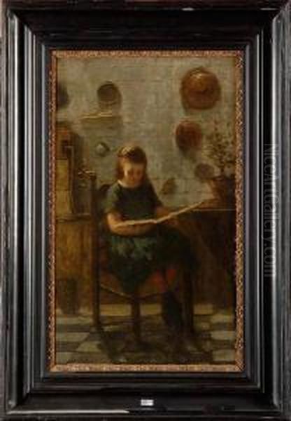 Fillette Lisant Sans La Cuisine Oil Painting by Ludovicius Johannes Van Erven Dorens