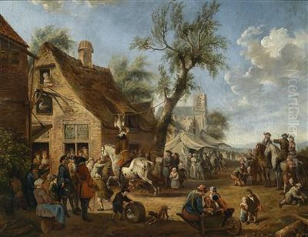 Village Celebration With Equestrian Games Oil Painting by Barend Gael or Gaal