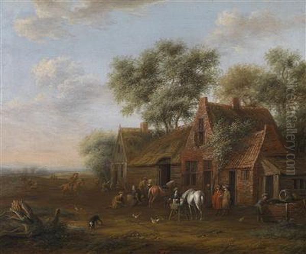 Horsemen In Front Of An Inn Oil Painting by Barend Gael or Gaal