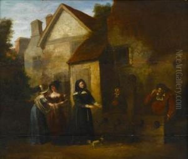 Village Scene With Prisoners In Stockade And Onlookers Oil Painting by Barend Gael or Gaal