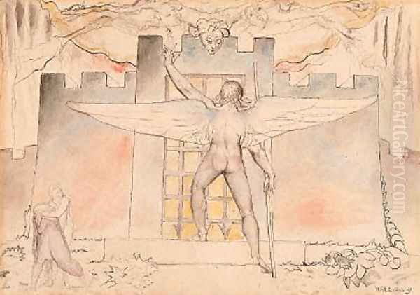 Inferno, Canto IX, 44-64, The Angel an the Gate of Dis Oil Painting by William Blake