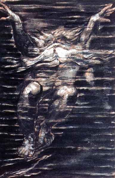 The First Book of Urizen- Bearded man swimming through water, 1794 Oil Painting by William Blake