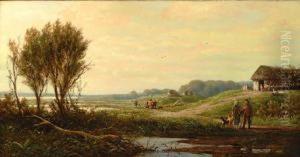 Figures In A Landscape Oil Painting by Adriaen van Everdingen