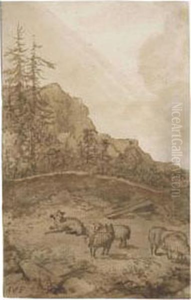 Sheep On A Mountainside Oil Painting by Allart Van Everdingen