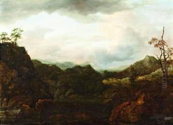 Landschap Met Riviertje In Rotslandschap Oil Painting by Allart Van Everdingen