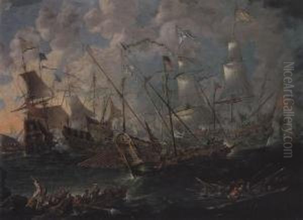 Battle Oil Painting by Kasper or Gaspar van den Hoecke