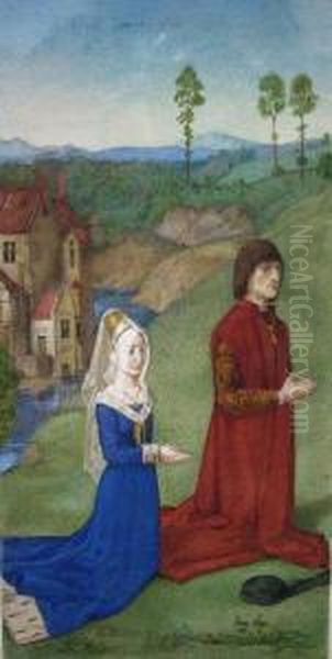 Figures In A Landscape Oil Painting by Jan Van Eyck