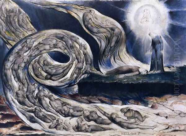 The Lovers' Whirlwind, Francesca da Rimini and Paolo Malatesta Oil Painting by William Blake