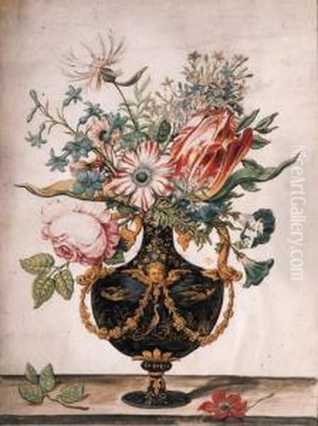 Flowers In A Decorative Urn Oil Painting by Jan Baptist van Fornenburgh