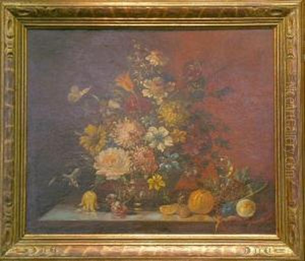 Floral Still Life With Butterfly Oil Painting by Carel Mauritz Van Gebauer