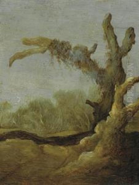 A Tree Trunk In A Landscape Oil Painting by Jacob van Geel