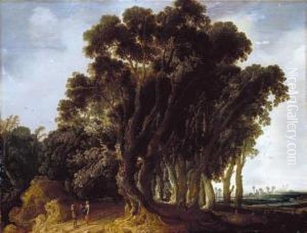 Wooded Landscape With Travellers Resting Oil Painting by Jacob van Geel