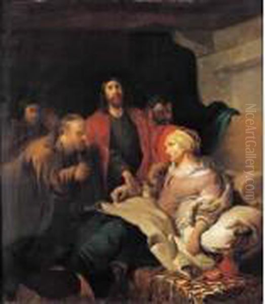 Le Christ Au Chevet De La Mere De Saint Pierre Oil Painting by Jan or Joan van Noordt