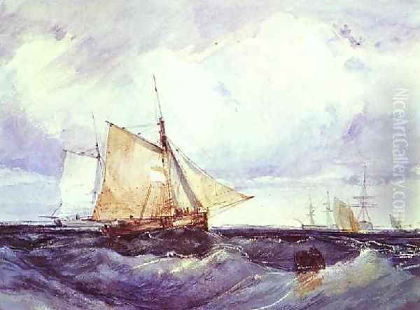 Cutter And Other Shipping In A Breeze Oil Painting by Richard Parkes Bonington