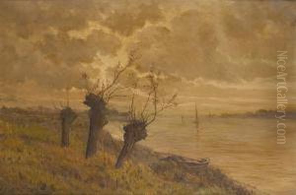 Coucher De Soleil Sur L'escaut Oil Painting by Joseph Van Genegen