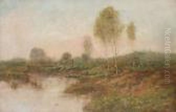 Waterlandschap Met Aangemeerd Bootje Oil Painting by Joseph Van Genegen