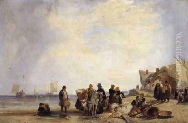 French Coast With Fishermen Oil Painting by Richard Parkes Bonington