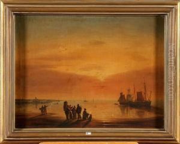 Le Retour Des Pecheurs Au Crepuscule Oil Painting by Jacques Van Gingelen