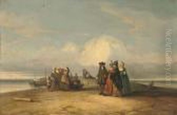 An Elegant Company At The Seaside Oil Painting by Jacques Van Gingelen