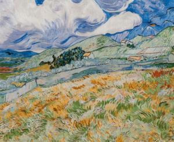 Wheat Field With Mountains In Thebackground Oil Painting by Vincent Van Gogh