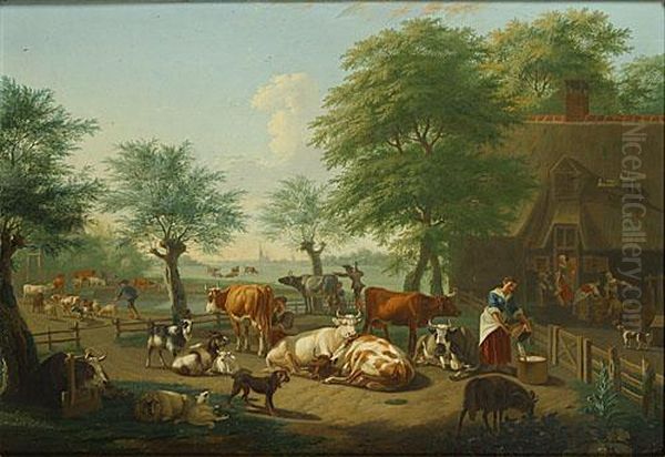 La Vie A La Ferme Oil Painting by Jan van Gool