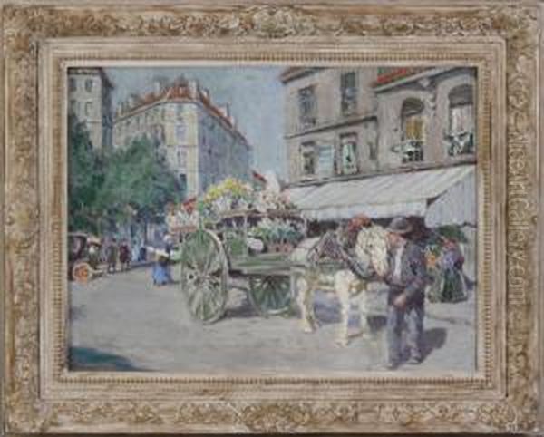 The Flower Cart - Paris Oil Painting by Luther Emerson Van Gorder