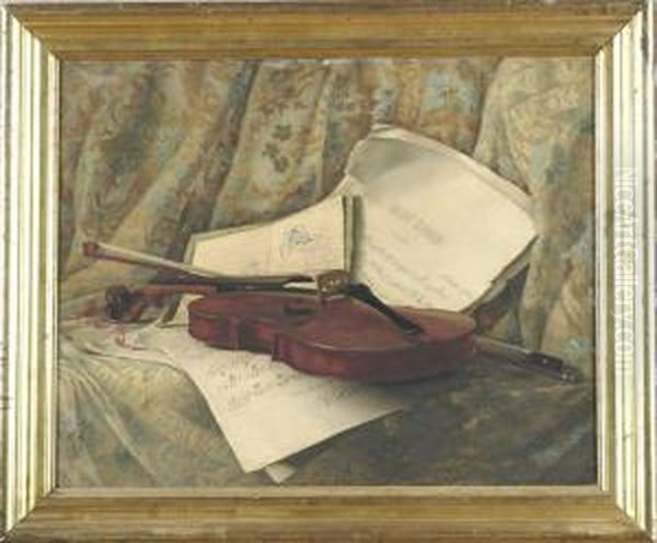 Still Life With Violin Oil Painting by Luther Emerson Van Gorder