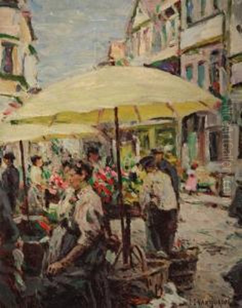 Yellow Market Umbrella, Paris Oil Painting by Luther Emerson Van Gorder