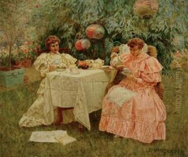 In The Garden Oil Painting by Luther Emerson Van Gorder