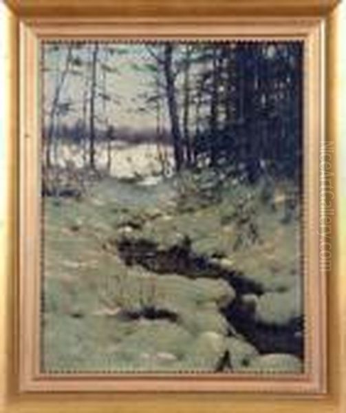 Winter Woodland Landscape Oil Painting by Luther Emerson Van Gorder