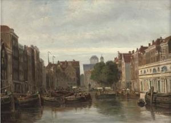 Koornbeurs En Groote Markt: Old Rotterdam Oil Painting by Jacobus Van Jr Gorkom