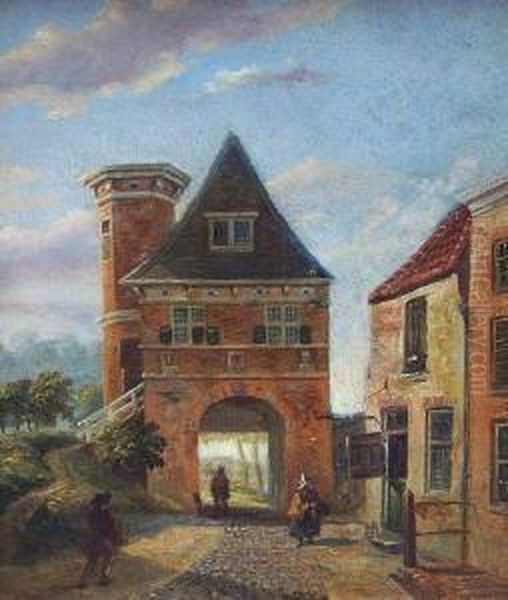 Hollandische Dorfansicht Mit Staffage Oil Painting by Jacobus Van Jr Gorkom