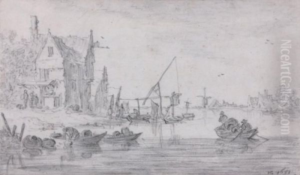 Paysage Fluvial Anime Oil Painting by Jan van Goyen