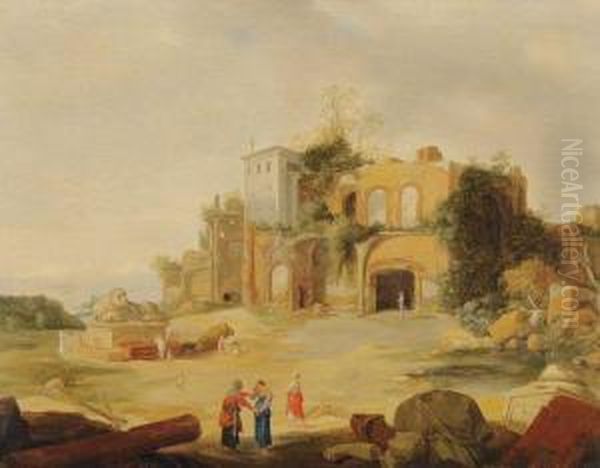 Paysage Italianisant Aux Ruines Antiques Oil Painting by Pieter Anthonisz. van Groenewegen