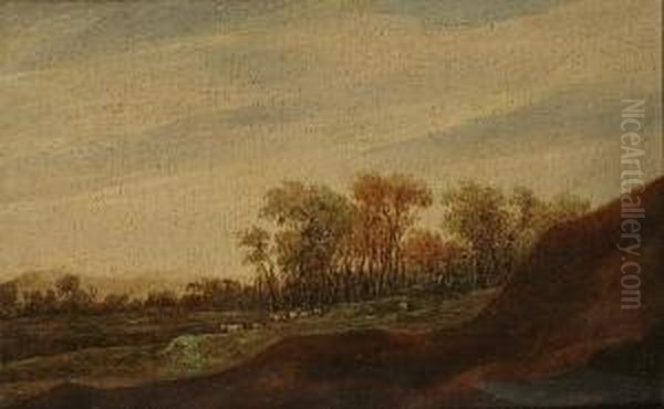 A Panoramic Landscape With Animals Grazing Before A Forest Oil Painting by Pieter Anthonisz. van Groenewegen