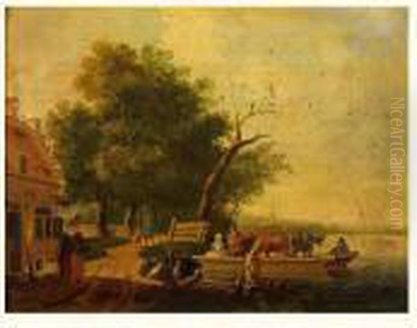 Le Passage Du Bac Oil Painting by Wilhelmus Van Groenewoud