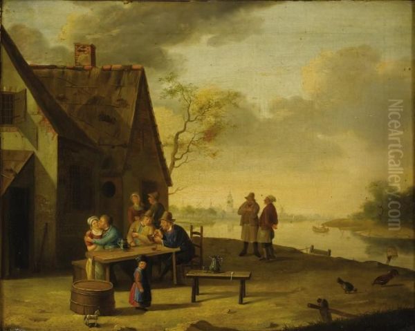 Outside The Tavern Oil Painting by Jan Hendrick van Grootvelt