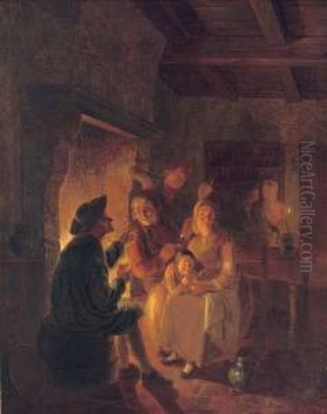 A Merry Company Oil Painting by Jan Hendrick van Grootvelt