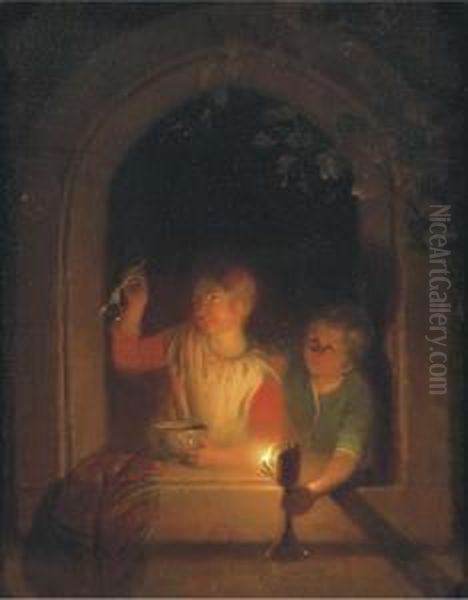 Bellen Blazertje: Playing Children Oil Painting by Jan Hendrick van Grootvelt